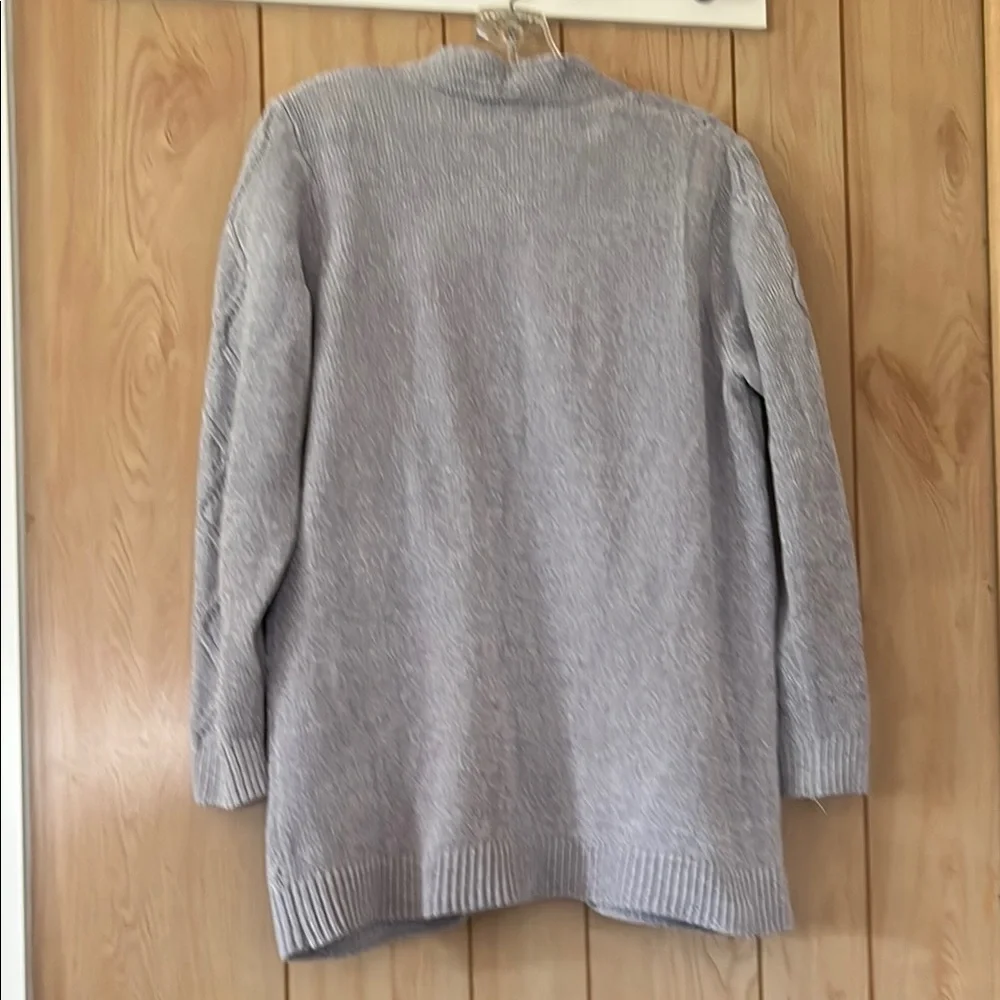 Alfred Dunner Chenille Open Front Cable Knit Cardigan Gray Petite M (PM)‎